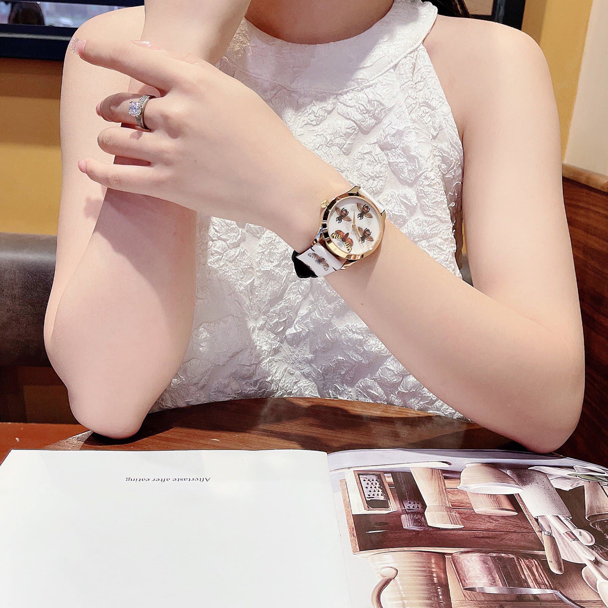 代购GUCCI古驰G-Timeless系列腕表蜜蜂蝴蝶可爱圆盘手表女YA1264