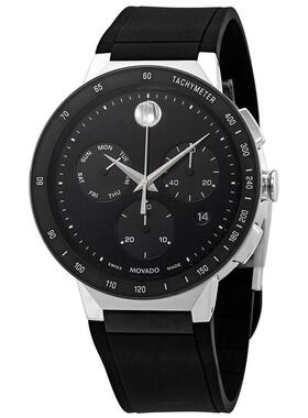 代购Movado摩凡陀男士腕表计时日期日历夜光橡胶钢壳蓝宝石黑色