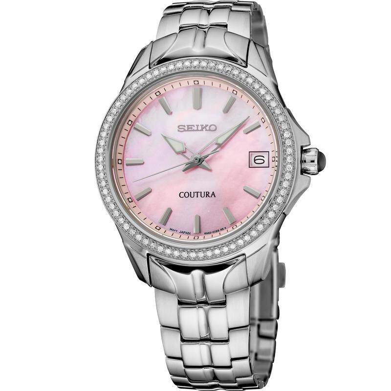 代购Seiko精工中性时尚腕表 钻石表圈粉色珍珠贝母面盘防水设计