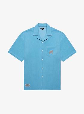 代购MALBON GOLF男士短袖衬衫透气宽松版型轻盈舒适浅蓝色棉质