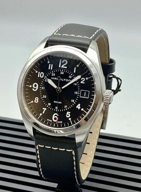 代购Hamilton汉米尔顿卡其色Field黑色表盘黑色皮革石英男表H685