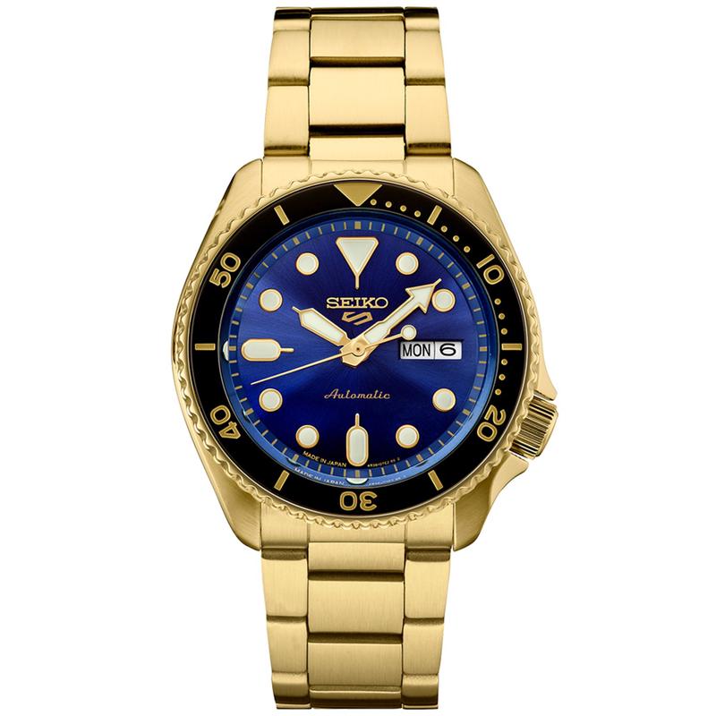代购Seiko精工男士腕表自动日历夜光计时金属钢带防水蓝盘商务