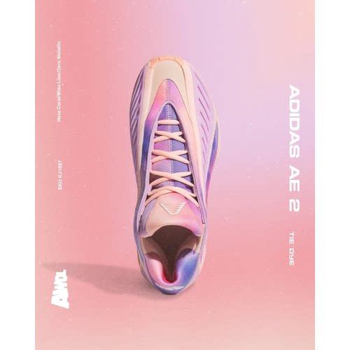 代购Adidas ANTHONY EDWARDS阿迪达斯粉紫渐变扎染轻便舒适篮球鞋