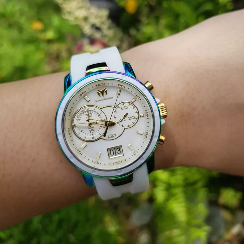 代购TechnoMarine铁克龙女表炫彩计时码表白色表盘欧美腕表TM-61