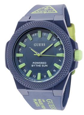 代购GUESS男士腕表太阳能夜光计时日期塑料防水皮带蓝色运动休闲