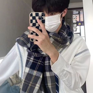 围巾男款冬季2025新款百搭韩版女学生格子高级感送男友情侣围脖潮