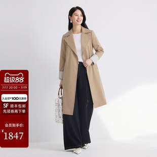 JESSIE2026秋新通勤风衣女翻领系带收腰垂感显瘦中长款气质大衣