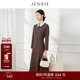 JESSIE气质撞色翻领长袖 连衣裙女秋新款 优雅裙子知性收腰显瘦长裙