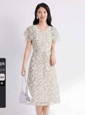 2026夏季新款印花连衣裙女高腰