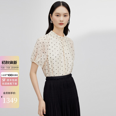 100%桑蚕丝波点衬衫女26夏季新款