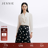 气质长袖 JESSIE2026年春秋新款 雪纺小上衣女荷叶边领 商场同款