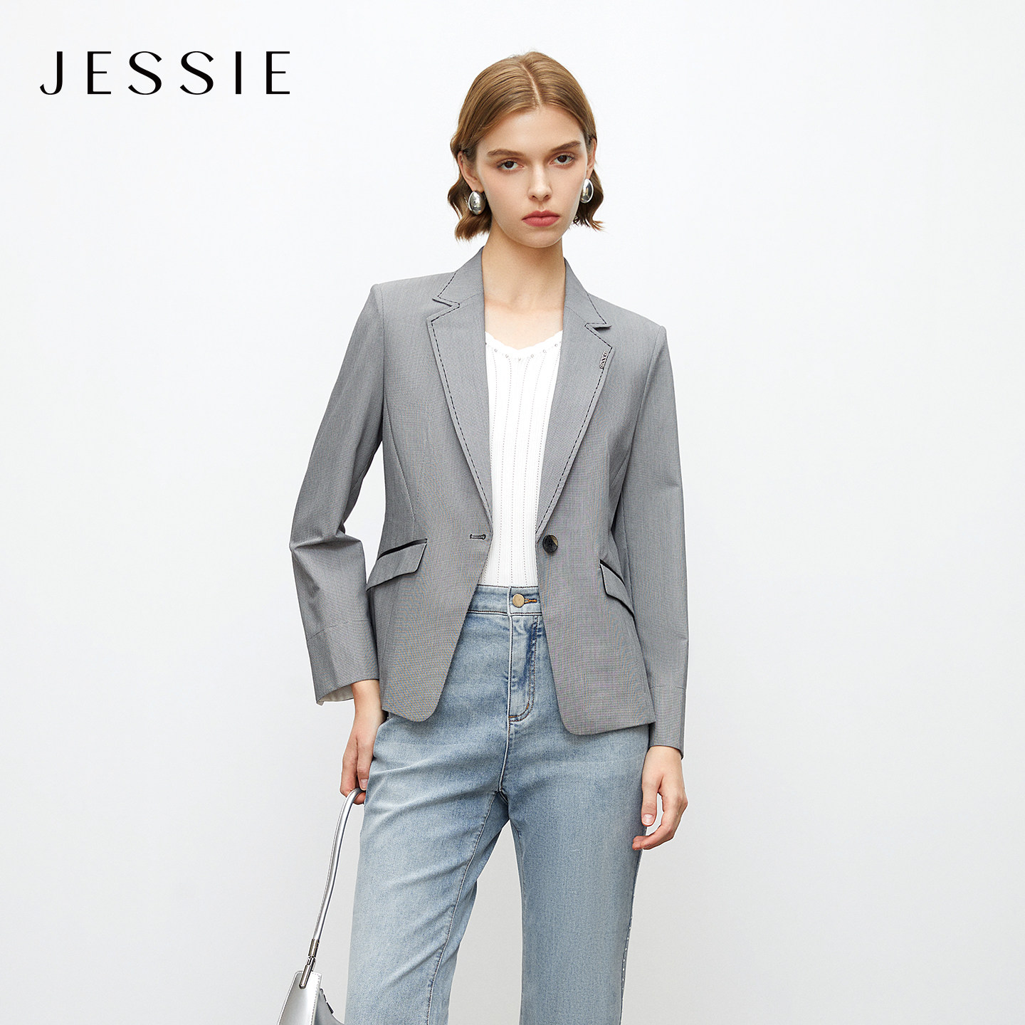 【商场同款】JESSIE春季职场通勤长袖气质西装短外套女