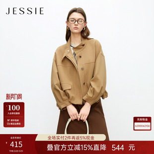 风衣外套女长袖 JESSIE26年秋季 短款 美拉德风夹克休闲工装 立领 新款
