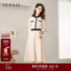 新款 JESSIE气质通勤撞色翻领收腰长袖 连衣裙女春装 优雅裙子