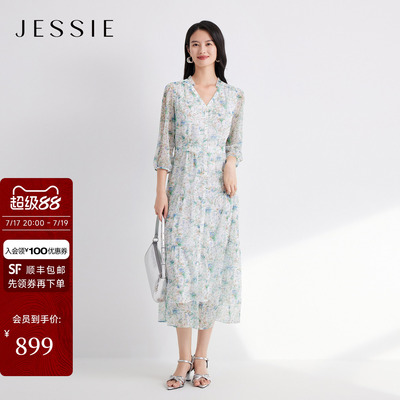 JESSIE浪漫度假风收腰碎花连衣裙