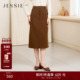 简约百搭 新装 商场同款 JESSIE咖啡色复古气质显瘦中长裙女冬季
