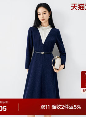 职场精英长袖连衣裙女聚会羊毛裙