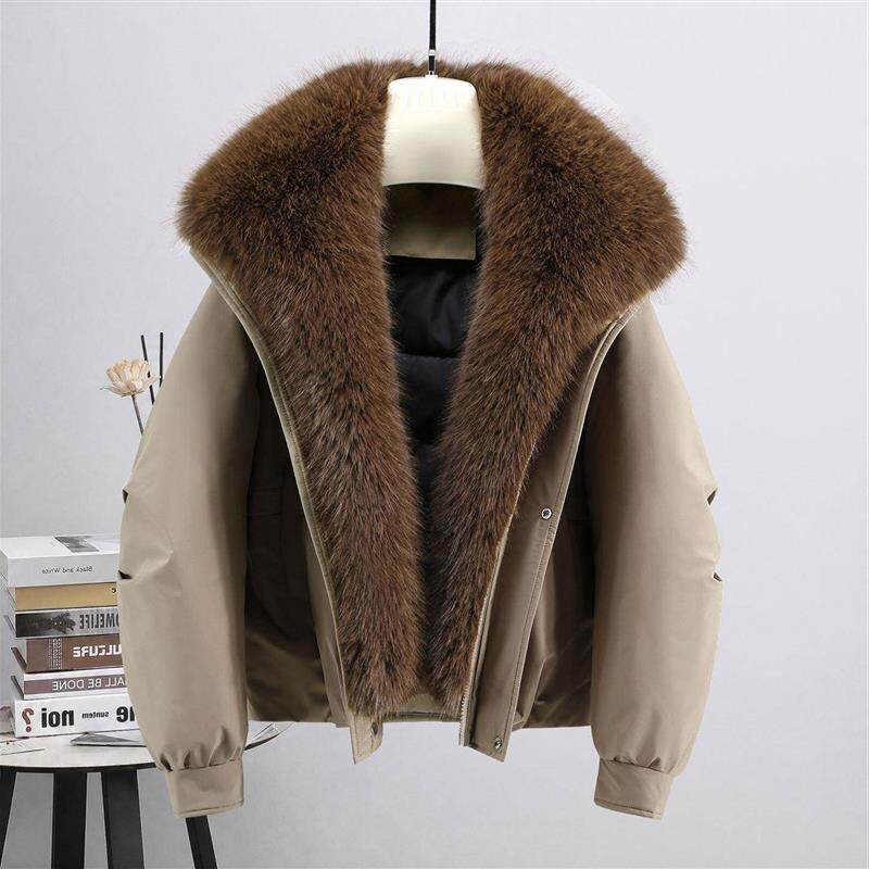 冬季短款派克服女超大仿狐狸毛领 加绒加厚棉衣宽松保暖棉服外套