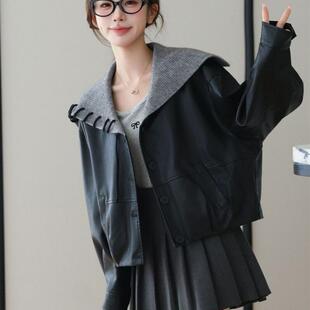 外套爆款 2025早秋新款 设计感海军领皮衣夹克女小个子休闲显瘦短款