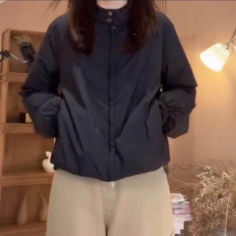 爆款黑色简约百搭棉衣长袖上衣女秋冬新款棉服宽松时尚显瘦短外套
