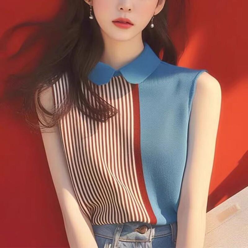 Polo领通勤无袖背心女士2025年夏季洋气撞色百搭御姐炸街显瘦上衣