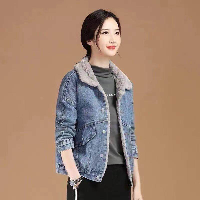 韩版加绒牛仔外套女款 2025秋冬新款短外套直筒刺绣夹克