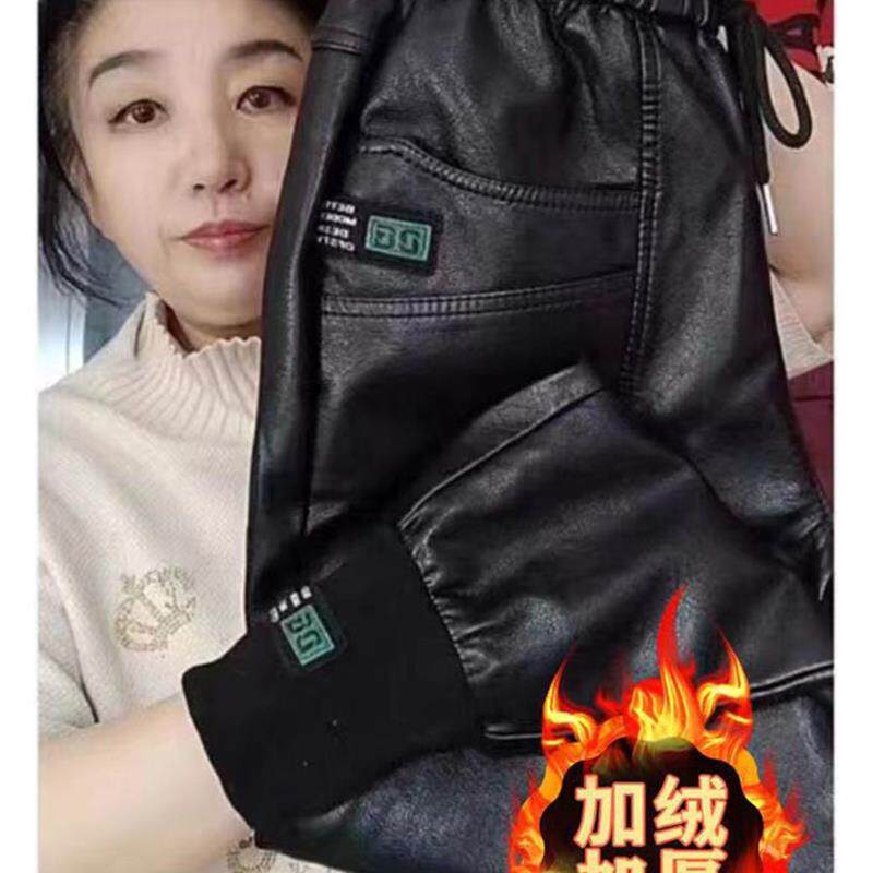 男士皮裤男哈伦裤小个子加绒加厚高腰防水松紧弹力腰防寒保暖皮裤