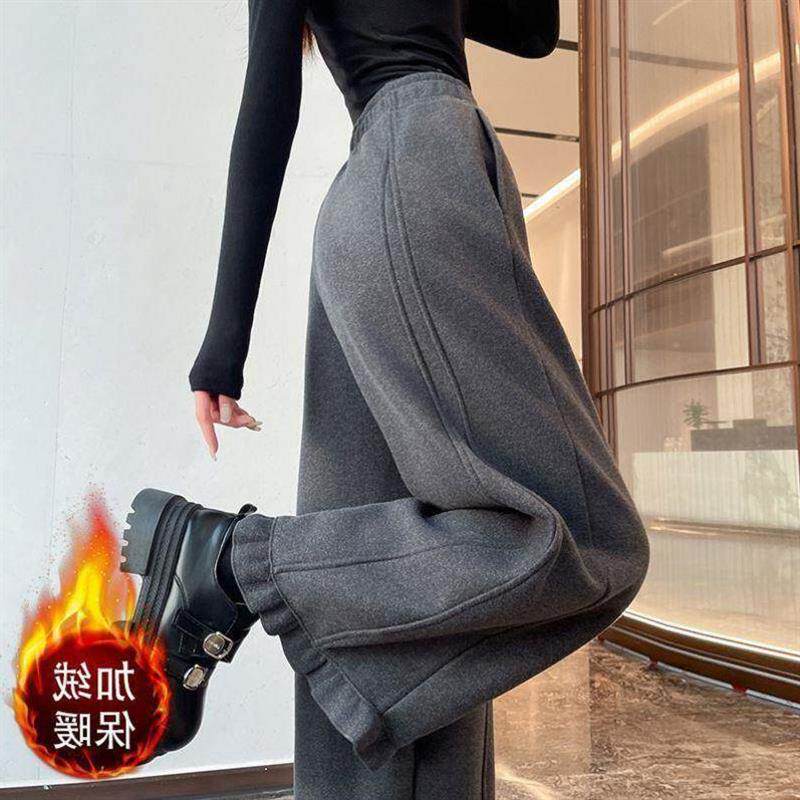 九分毛呢阔腿裤女2026春季高腰喇叭荷叶花边拼接休闲小个子直筒裤