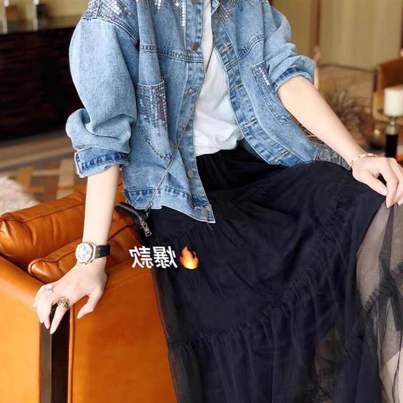 重工亮片短款牛仔外套女2025年春秋新款洋气小个子休闲夹克上衣潮
