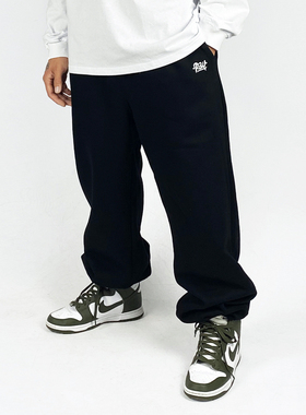 Rockandwrite 黑色灰色加绒logo刺绣宽松嘻哈系绳束脚基础款卫裤