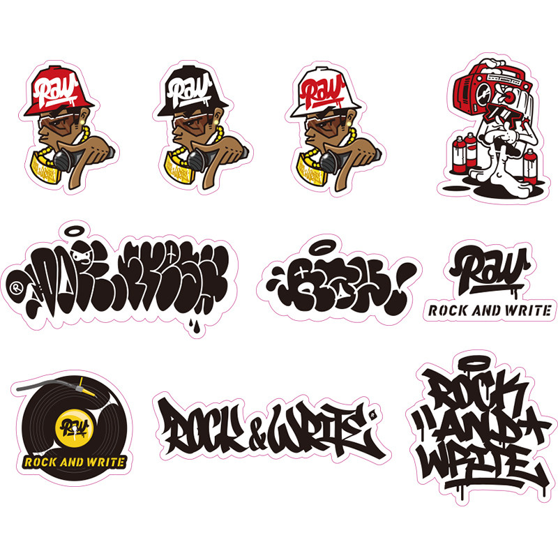 rockandwrite原创涂鸦设计hiphop卡通bboy头像说唱字体高品质贴纸