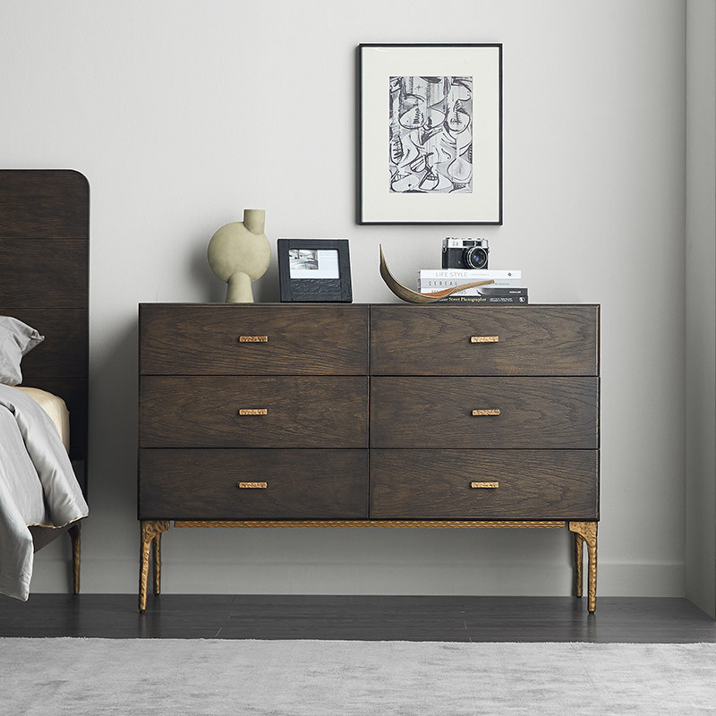 北欧复古实木赫尔墨斯六斗柜卧室电视收纳柜轻奢后现代抽屉储物柜