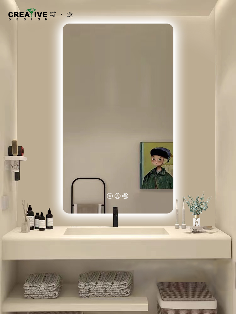 智能浴室镜子卫生间镜壁挂墙式防雾led带灯触摸屏化妆镜竖挂定制