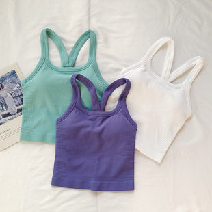 运动背心含胸垫女交叉美背工字防震跑步健身训练瑜伽上衣可外穿