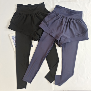 高腰提臀透气紧身显瘦瑜伽裤 带口袋运动裤 女假两件跑步速干健身裤