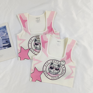 高端瑜伽健身服 高尔夫圆点防震运动背心显瘦一体杯文胸墨镜小猫