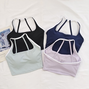 女普拉提美背瑜伽背心防震跑步健身文胸 新款 美式 挂脖运动内衣夏季