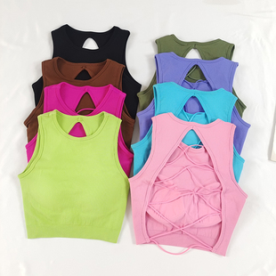 交叉绑带瑜伽背心无缝性感美背女固定杯防震可外穿透气跑步健身服