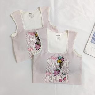 高强度超弹防震运动背心健身跑步女固定杯印花遮副乳显瘦瑜伽背心