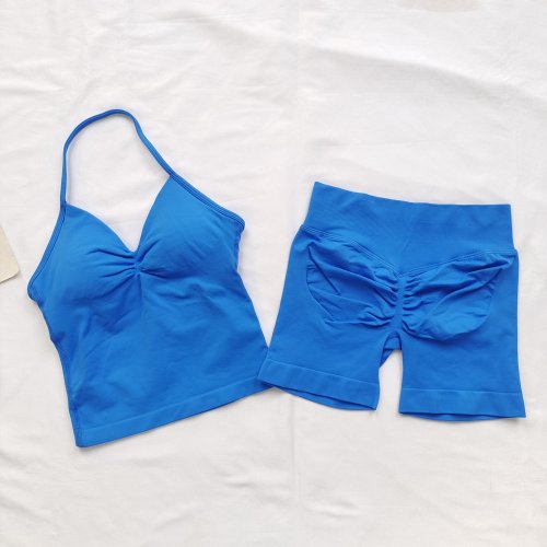 健身两件套蜜桃高腰提臀收腹女防震瑜伽服跑步收副乳美背运动套装