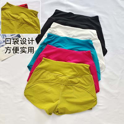 防走光运动短裤后口袋女瑜伽裤透气带内衬户外跑步专用速干健身裤