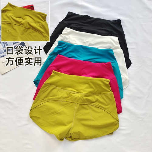 防走光运动短裤后口袋女瑜伽裤透气带内衬户外跑步专用速干健身裤