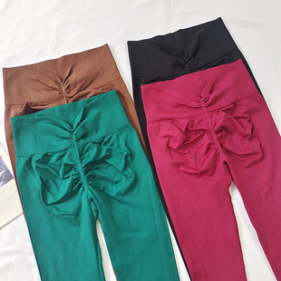 性感 显瘦紧身美臀跑步运动长裤 瑜伽裤 后V腰女高腰蜜桃提臀健身裤