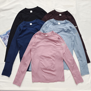 一体织无缝秋冬新款 圆领紧身瑜伽服跑步运动上衣普拉提训练长袖