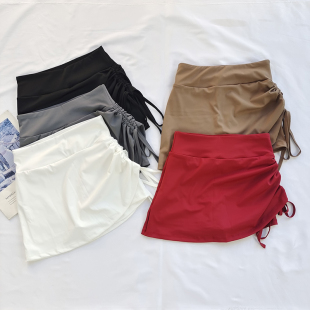 抽绳包臀假两件防走光瑜珈短裙新款高腰收腹健身短裤速干运动裙女