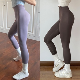 外贸出口收腹高腰针织蜜桃裤女无缝高弹力褶皱菊花提臀训练裤外穿