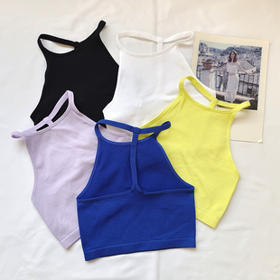 夏季 美背高弹纯色透气吸汗背心 女士无胸垫瑜伽健身外穿运动短款