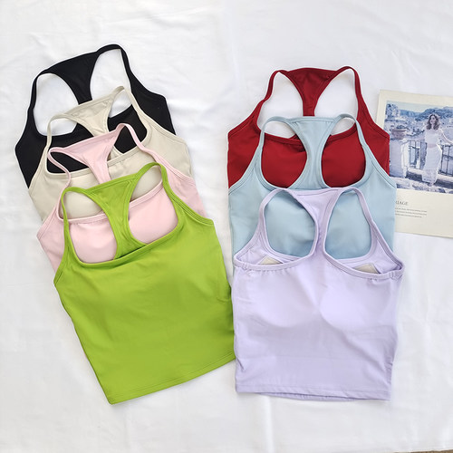 出街辣妹短款上衣工字吊带背心女速干瑜伽带胸垫夏设计感修身美背