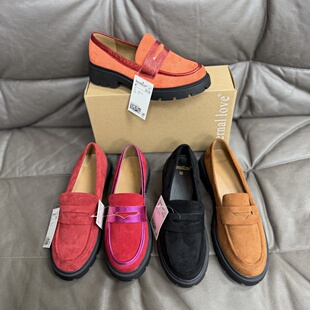 外贸乐福鞋 一脚蹬 休闲英伦厚底百搭绒面单鞋