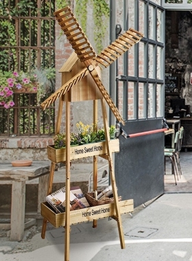 田园风实木置物架阳台花艺装饰品